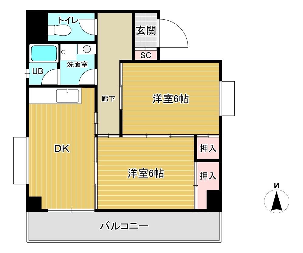 NOAなるみ2DK間取り図